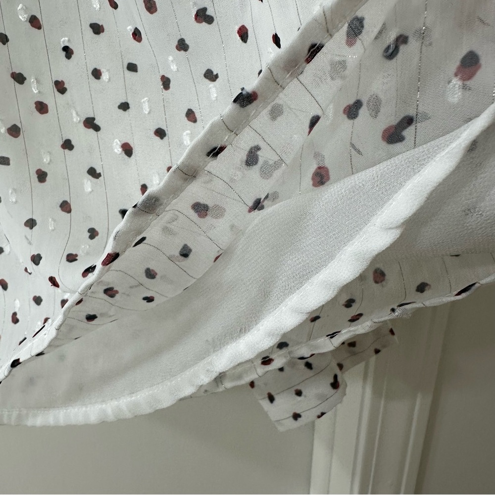 Promesa White Lace Victorian Style Blouse w/ Black & Red Polka Dots, Size Medium - Picture 6 of 10
